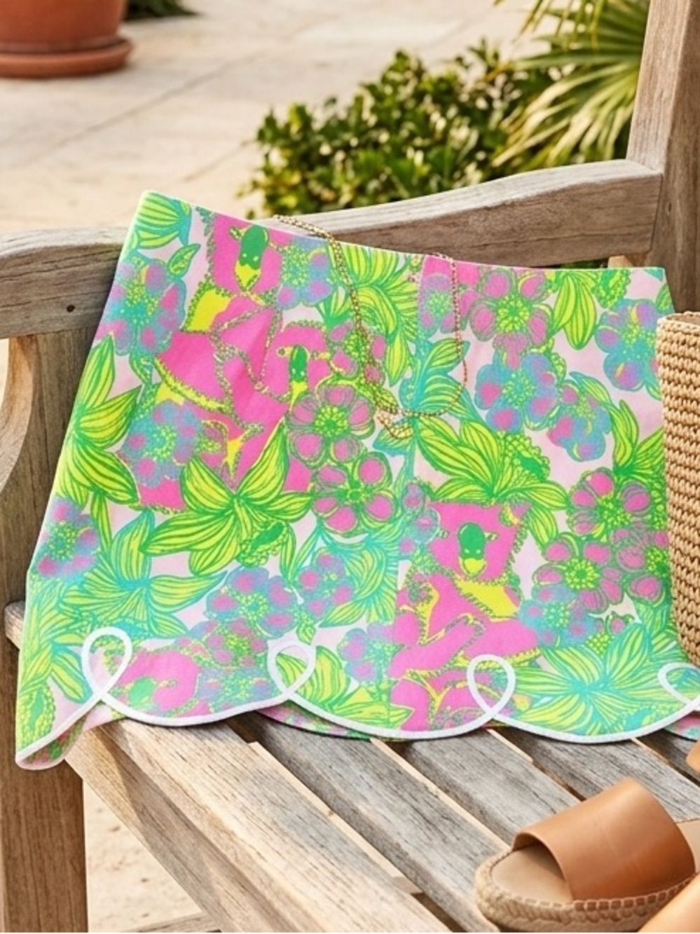 Lilly Pulitzer Originals Bright Floral Scalloped Mini Skirt in Pink, Lime & Aqua